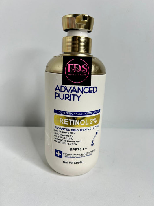 Retinol 2% ADVANCED BRIGHTENING LOTION
FOR GLOWING SKIN +NIACINAMIDE 3%
+TRETINOL 0.05%
+ADVANCED LIGHTENING
+TREATMENT LOTION
